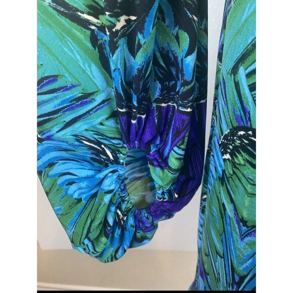 Laundry by Shelli Segal Boho Chic Preppy Sift Dress Ballon Sleeves Green Blue 6 - Picture 11 of 12